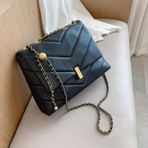 Vintage Chain Designer PU Leather Crossbody Bags For Women 2021 Winter Womens Trend Handbags Branded Trending Cross Body Bag