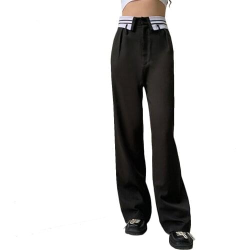 2021 Retro Solid Color Wild Straight Wide Leg Pants Female Spring Fashion classic High Waist Casual Long Pants