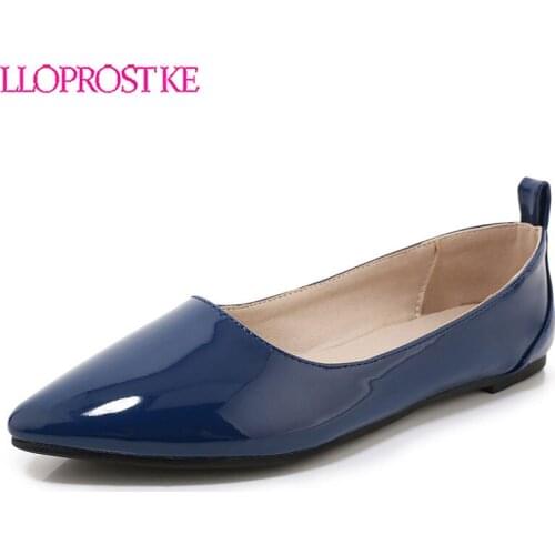 Lloprost ke Spring Fashion Party Dress Women Shoes Flats Red Blue Black Patent Pointed Toe Ankle Chains Design Flat Ladies Shoes