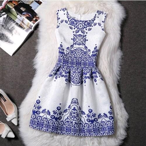 Dress Womens Summer Sleeveless Short Mini Dress Classic Ceramic Pattern Fashion Party Dresses Dress CGOJ-00137