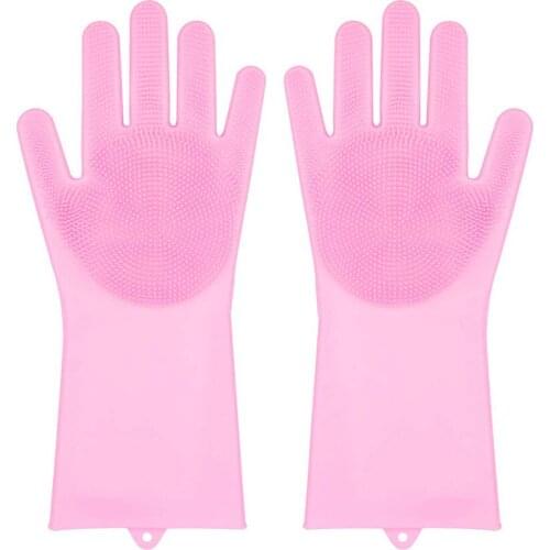 1 Pair Magic Silicone Dishwashing Scrubber Sponge Rubber Scrub Dish Washing Gloves Household Kitchen Cleaning