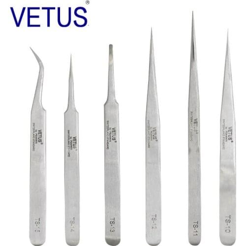 1pcs VETUS TS series Stainless Steel Industrial Anti-static Tweezers Watchmaker Repair Tools With Security Label