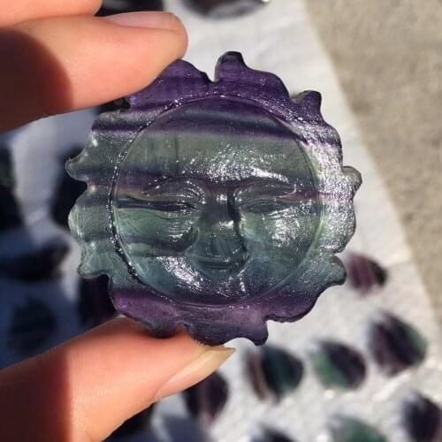 1pcs Natural rainbow fluorite quartz crystal gemstone sun reiki healing handmade carved crystal figurine for decoration