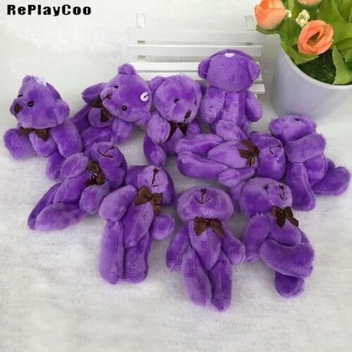 100PCS/LOT Mini Teddy Bear Stuffed Plush Toys 8CM Small Bear Stuffed PURPLE Toys pelucia Pendant Kids Birthday Gift HMR044