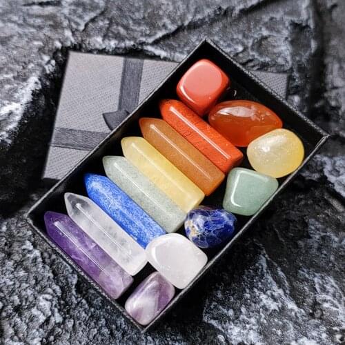 14pcs/Set 7 Chakra Healing Balance Energy Irregular Stone Yoga Natural Crystal Agate Gem Reiki Polished Stone Gift For Women Men