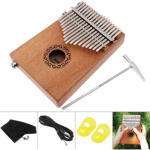 17 Key Electroacoustic Kalimba Single Board Mahogany Thumb Piano Mbira Mini Keyboard Instrument with Accessories for beginners