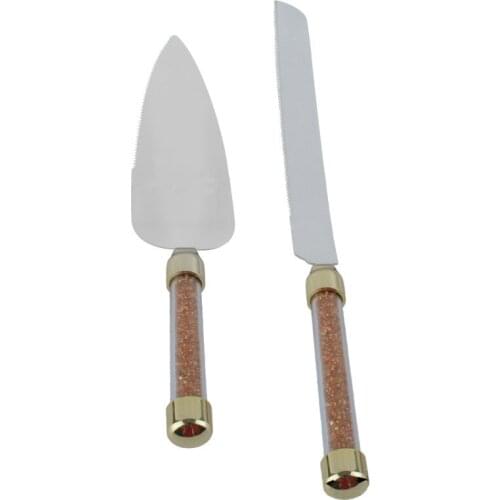 2pcs Wedding Cake Knife and Shovel set Stainless steel Wedding Cake Spatula Server Silver Acrylic Glasses Crystalline Handle