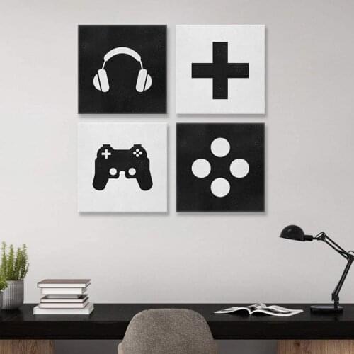 4 Pieces Video Game Icon for Kids Birthday Gift Cool Gamer Posters Canvas Pictures Wall Art Home Decor Paintings Room Decoration