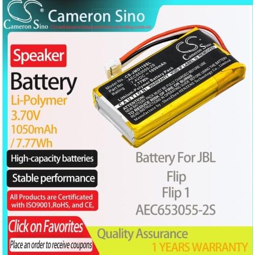 CameronSino Battery for JBL Flip Flip 1 fits JBL AEC653055-2S Speaker Battery 1050mAh / 7.77Wh 7.40V Li-Polymer Yellow