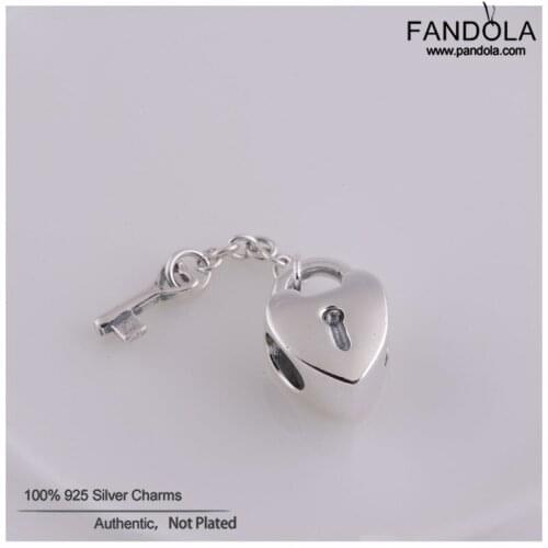 CKK 925 Sterling Silver Key to Heart Beads Fits Pandora Charm Bracelets Necklaces DIY Jewelry Women Lover' Gift