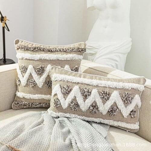 Boho Style PillowCover Tassel Tufted Cushion Cover Gray Embroidery Throw Pillow Home BedRoom Sofa Decor 45*45Cm Office Cushion