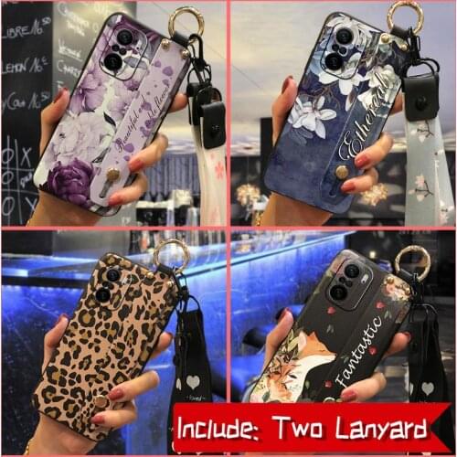Anti-dust Wrist Strap Phone Case For Xiaomi Redmi K40/K40 Pro/Poco F3/11i Flower Durable For Girls