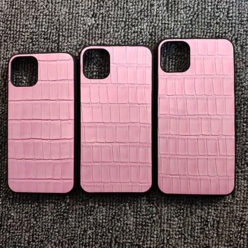 Genuine Natural Cow Skin Crocodile Grain Leather Back Full Edge Phone Cover For iPhone X XS XR 11 Pro Max Cowhide Case Bags Pink