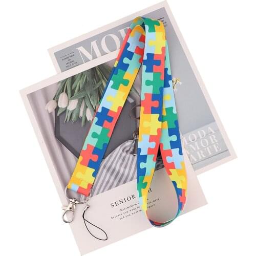 Flyingbee Color Autism Puzzle Fashion Lanyard Badge ID Lanyards Mobile Phone Rope Key Lanyard Neck Straps Accessories X2238