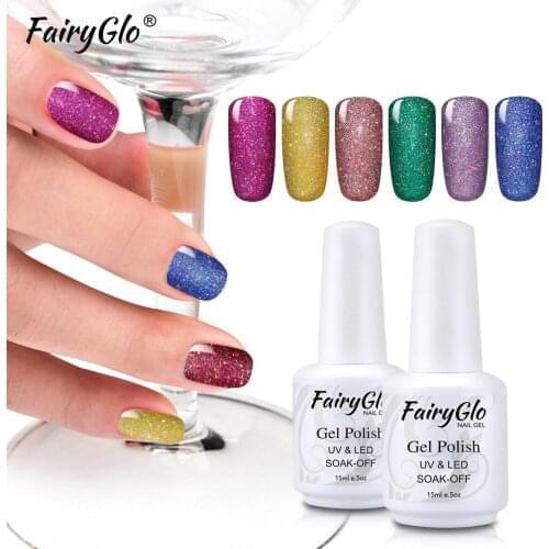 FairyGlo 15ml Nail Gel Varnish Neon Bling Glitter UV LED Gel Nail Polish Paint Gellak Top Base Primer Lucky Lacquer Gelpolish