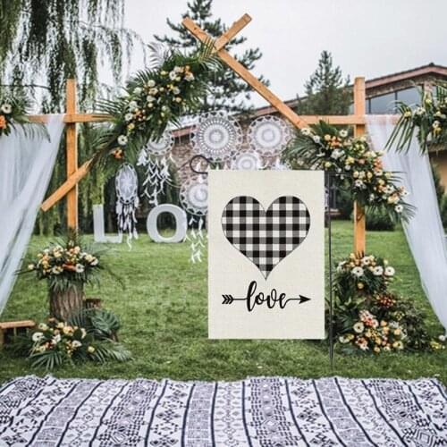 Valentines Day Garden Flag Plaid Love Heart and Arrow Yard Flag Decoration U2JC