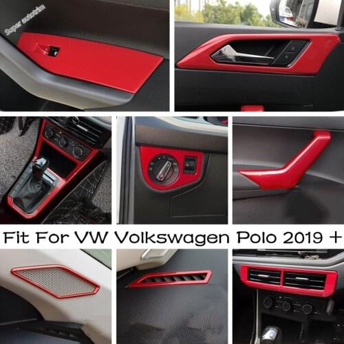 Red Interior Parts For VW Volkswagen Polo 2019 - 2021 Front Head Lights Lamp Switch Button / Door Handle Catch Cover Trim ABS