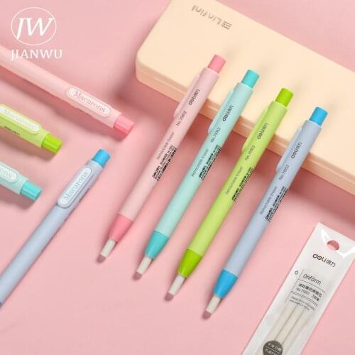 JIANWU 1pcs Simple Creative Press Eraser Pen Shape Retractable Dust Free Writing Eraser Refill Kawaii Stationery School Supplies