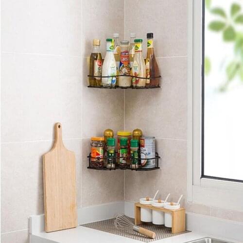 Metal Corner Nail-free Double-layer Storage Rack Bathroom Kitchen Shampoo Spice Storage Rack Livingroom Bedroom Storage Rack