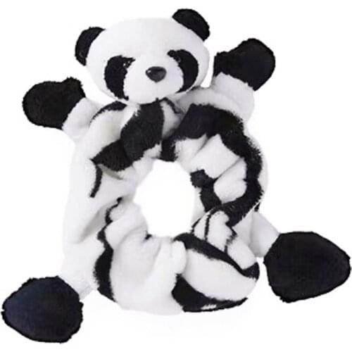 Lovely Velvet Plush Panda Scrunchies Hair Ties Rope Cute 3D Animal Head Doll Elastic Ponytail Holder Hair Accessories