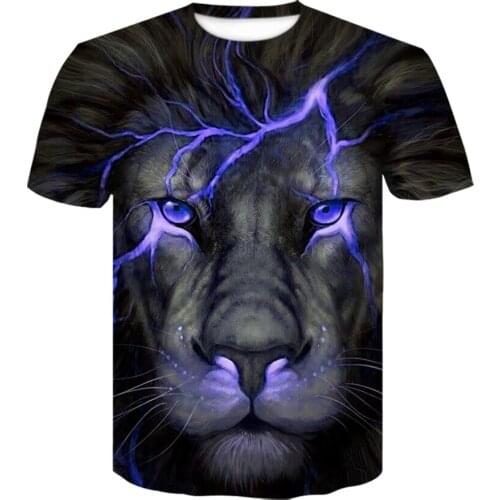 Animal Fashion T shirt black lightning lion 3D Printed t shirt teenagers clothes breathable Tshirt high quality Short sleeve
