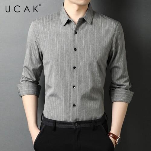 UCAK Brand Classic Striped Cotton Shirts Men Clothing Turn-down Collar Streetwear Shirt Pull Homme Spring Autumn Clothes U6536