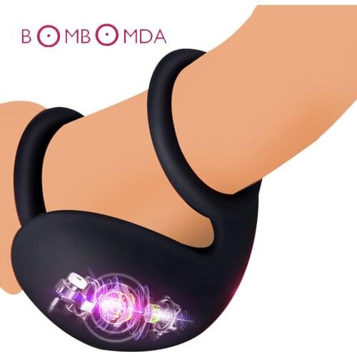 Male Vibrating Penis Testicle Bondage Vibrator Ring For Men Scrotum Stimulator Vibrating Ring Scratal Masturbator Adult Sex Toys