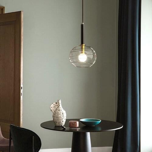 Nodic Luxury Stripe Globe Pendent Lights Modern Designer Copper Glass Hanging Lamps for Living Room Cafe Decor Light Fixtures