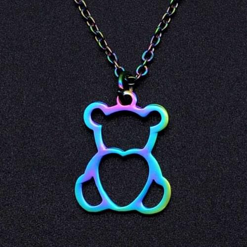 100% Stainless Steel Rainbow Colorful Bear Charm Necklace for Women Wholesale Fashion Jewelry Necklaces Accept OEM Order
