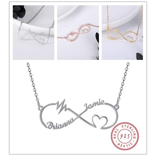 925 Sterling Silver Infinity Shape Custom Pendant Letters Personalized Heart Pulse Couple Name Necklace for Women Men Love Gifts