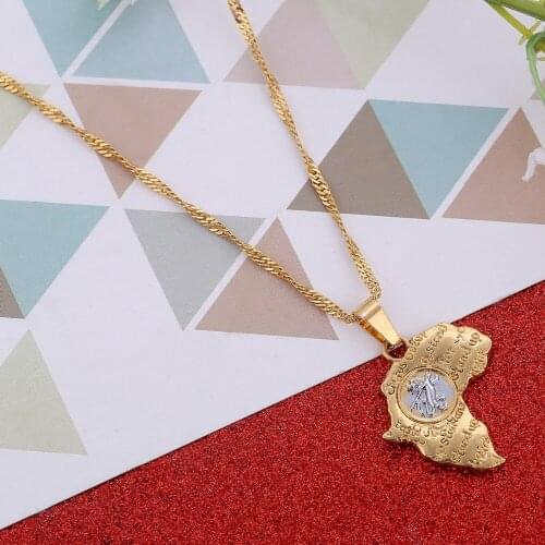 Ethiopian African Map Pendant Necklaces Chain Women Men Gold Color Jewelry Africa Lion Necklace Maps
