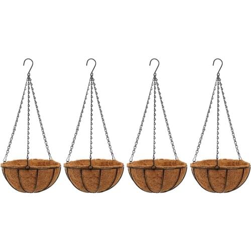 Hanging Flower Pots Suitable for Outdoor Indoor Plants Metal Flower Pots with Coconut Shell Lined Plant Stand Suitable