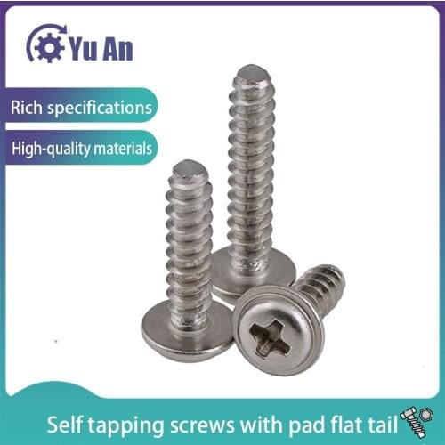 Stainless Steel Cross Round Head with Pad Flat Tail Self Tapping Screws Philips Pan Head Flat End Screw M2M2.6M3M4 20pcs