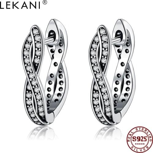 LEKANI Real 925 Sterling Silver Earrings Cubic Zirconia Twisted Earrings for Women Silver Fine Jewelry Engagement Gift Hot Sale