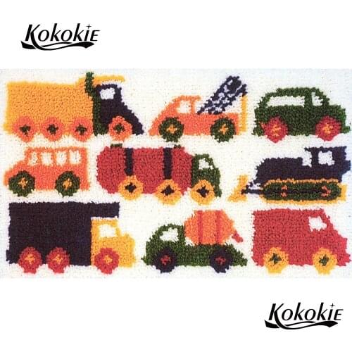 Diy latch hook kits rug cartoon car printed canvas accessories carpet mat needle for carpet embroidery foamy kussen knooppakket