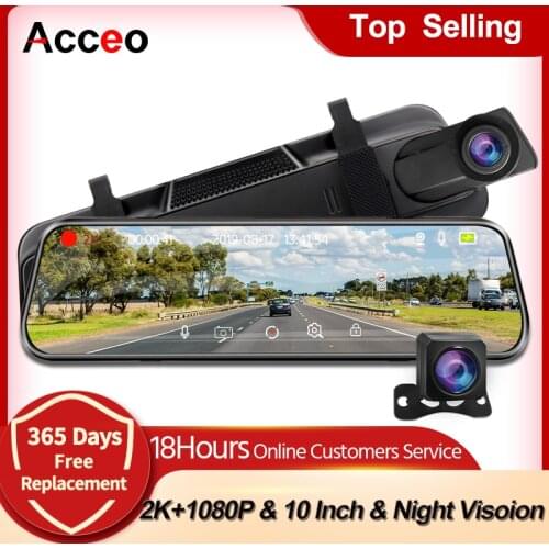 E-ACE A37 2K 10inch IPS Full Touch Screen HD1080P Video Recorder Car DVR with Night Vision Dual Lens Mirror Rearview Dash Camera