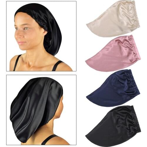 Women Silk Hats Hair Wrap Night Sleeping Hair Care Soft Bonnet Hat Black