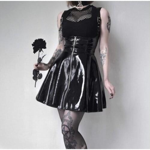 Gothic Bright PU Strap Skirt Black