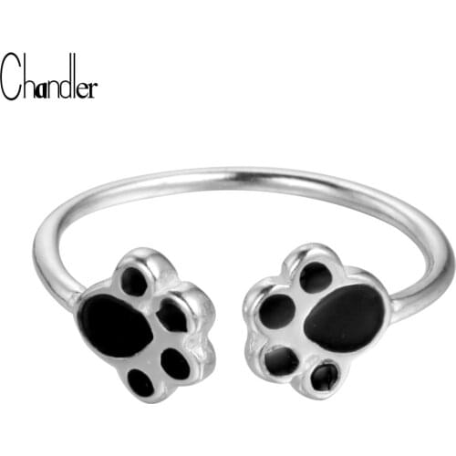 Chandler Double Footprint Cat Dog Paw Rings For Women Cute Animal Luxury Wedding Bride jewelry