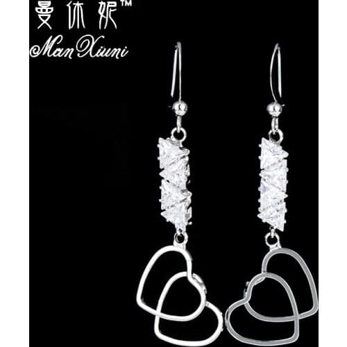 Korea Jewelry Double Hearts Crystal Pendant Simple Jewelry Design Zirconia Earrings Statement For Women HB1007