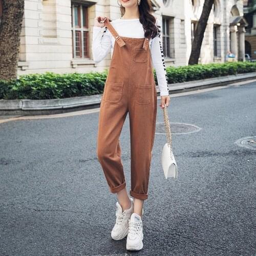 Brownness Jumpsuit Womens Denim Overalls Denim Jumpsuit Long Elegant Korean Style Chic Women Loose Causal Jumpsuit Pants