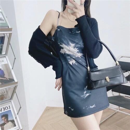 Spring summer new street fashion printed tight-fitting suspender dress for women, all-match slimming bottoming dress for women
