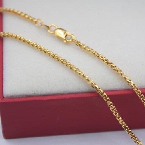 18K Solid Gold Square Box Chain Women Necklace Pure 18KT Yellow Gold 1.5mmW Gift For Women Fine Jewelry