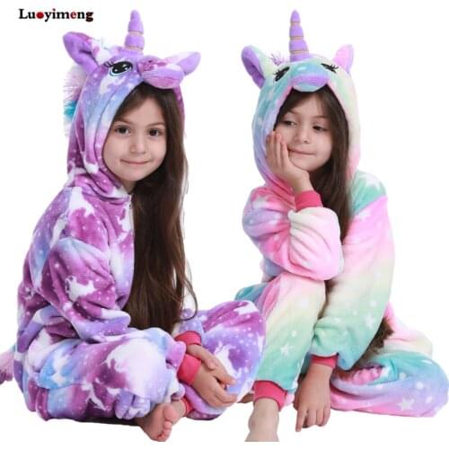 Winter Kigurumi Pajamas Unicorn Panda Onesie Kids Animal Pyjamas Flannel Nightie Children Sleepwear Girls Jumpsuit Boys Costume