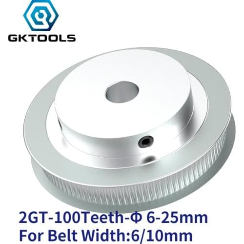 GKTOOLS 100 Teeth 2GT Timing Pulley Bore 6/6.35/8/10/12/14/15/16/19/20/22/25mm GT2 Synchronous belt width 6/10mm 100Teeth 100T