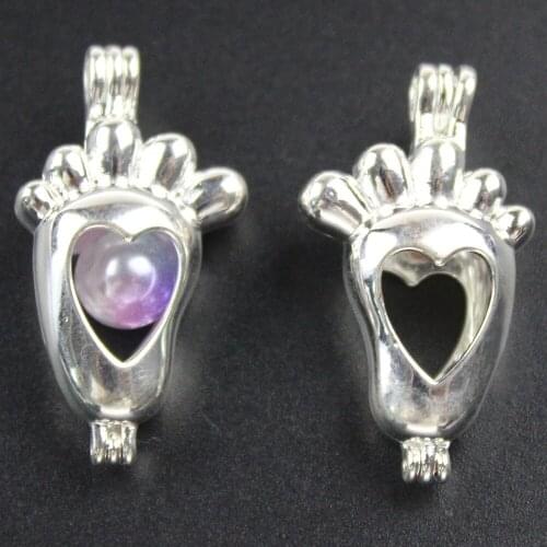 Footprint EssentialOilDiffuser for CharmsPearlCage Jewelry Supplies Locket Pendants Alloy Silver32*18*11mm 1pcsMixed Wholesale