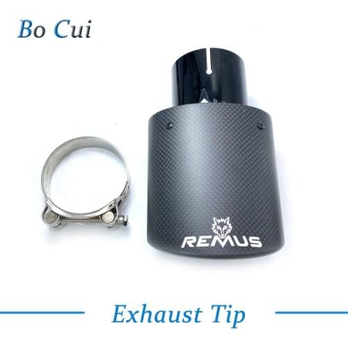 1 PC Oval Slanted Exhaust Tip Matt Carbon Fiber With Remus Logo Black Stainless Exhaust tip Car Muffler Pipe For BMW Car Styling