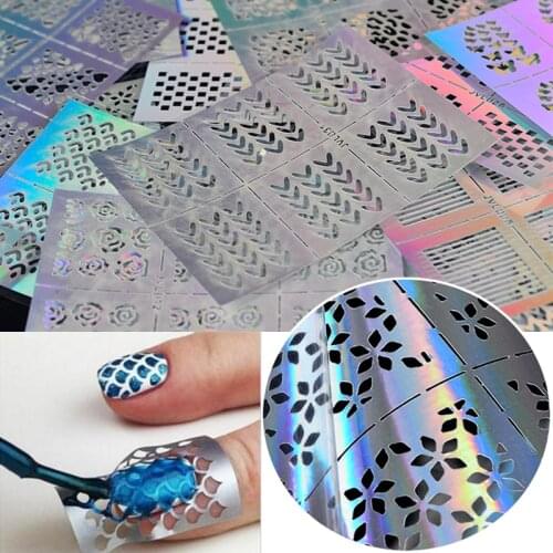 YZWLE 23 Sheets DIY Nails Irregular Grid Stencil Reusable Nail Art Vinyls Hollow Stickers Stamping Template Nail Tools