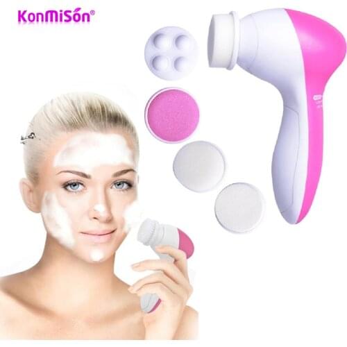 5 in 1 Electric Facial Cleansing Brush Silicone Facial Brush Deep Cleaning Pore Cleaner Face Massage Skin Care Facial Brush