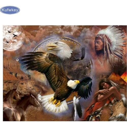 5D DIY Diamond Painting "hunter" Embroidery Cross Stitch Tribal Eagles Resin Rhinestone Mosaic Needlework Painting Wall Decor